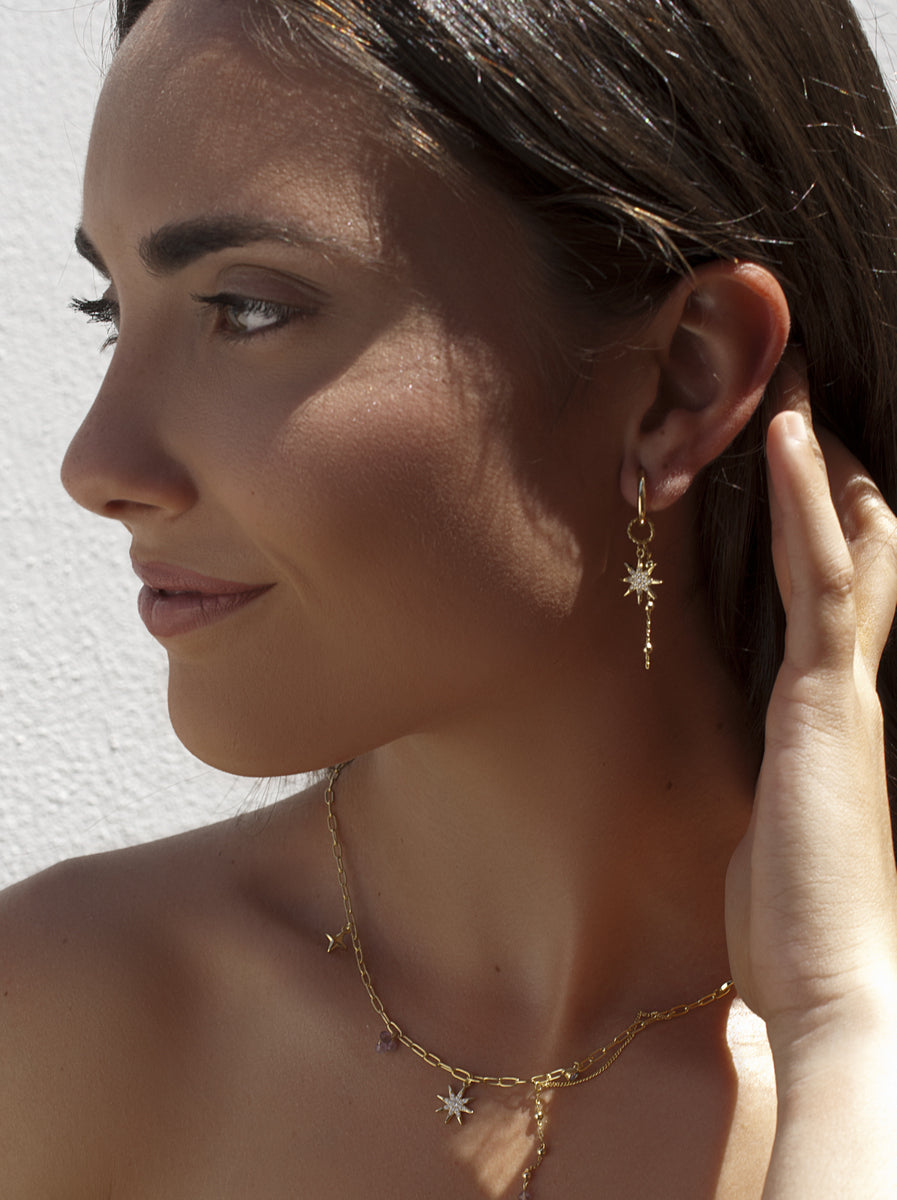 Pendientes de plata 925 dorada con estrella polar y colgante