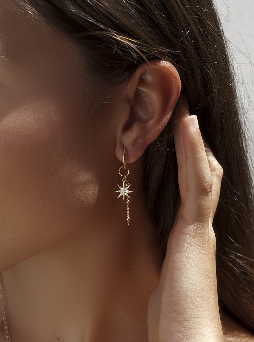 Pendientes de plata 925 dorada con estrella polar y colgante