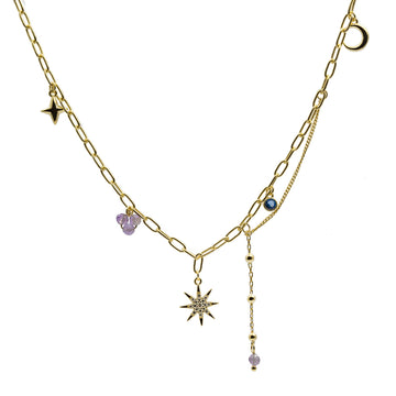 Collar de plata 925 dorada estrella polar con charms y cadena ajustable