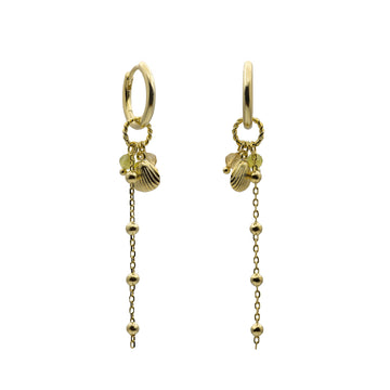 Pendientes de plata 925 dorada con concha marina y cadena colgante