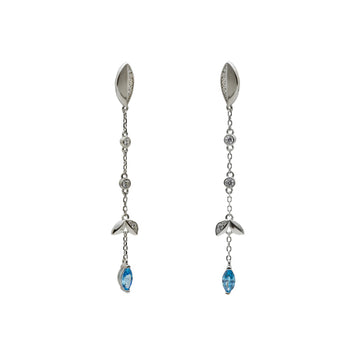 Pendientes largos de plata 925 con hoja y piedra azul