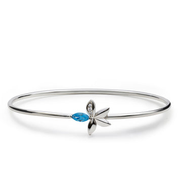 Pulsera rígida de plata 925 con hoja y piedra azul marquesa