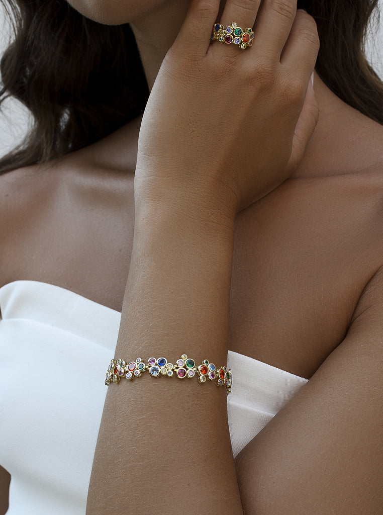 Pulsera de plata bañada en oro multicolor con circonitas