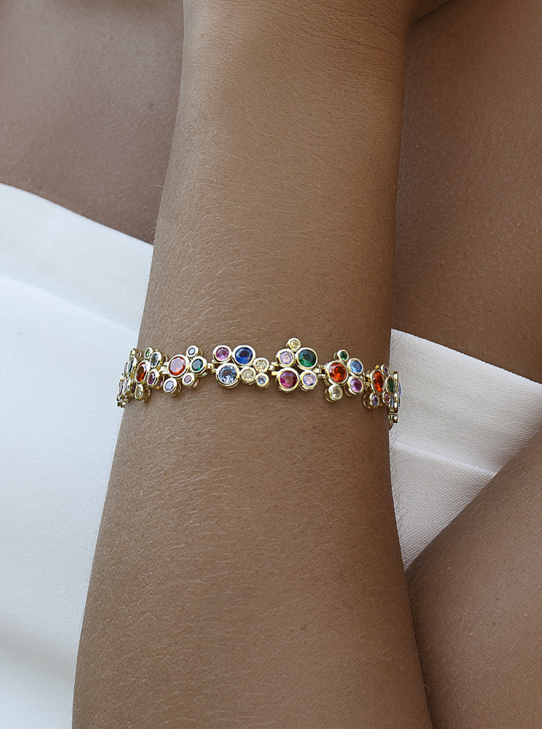 Pulsera de plata bañada en oro multicolor con circonitas