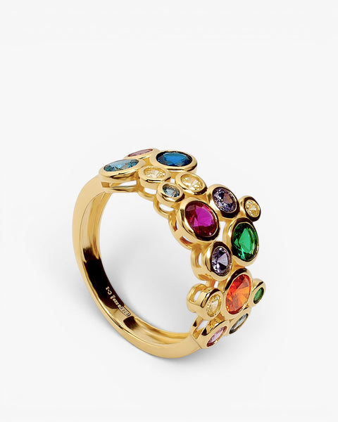 Silver ring with multicolor gold plating and zircons