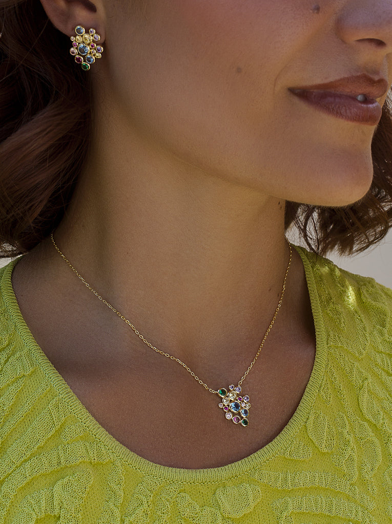 Collar de plata 925 con colgante de circonitas multicolor