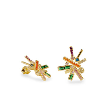 Pendientes de plata multicolor con circonitas diseño geométrico