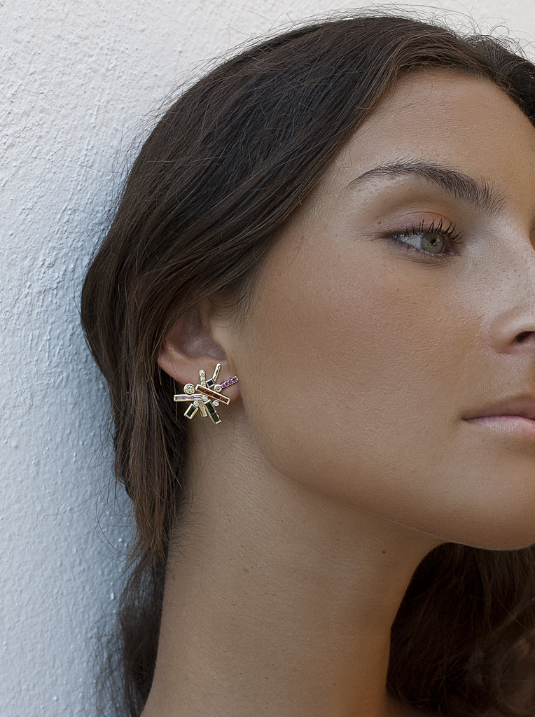 Pendientes de plata multicolor con circonitas diseño geométrico