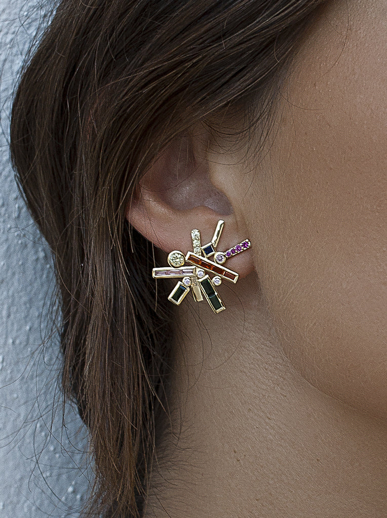 Pendientes de plata multicolor con circonitas diseño geométrico