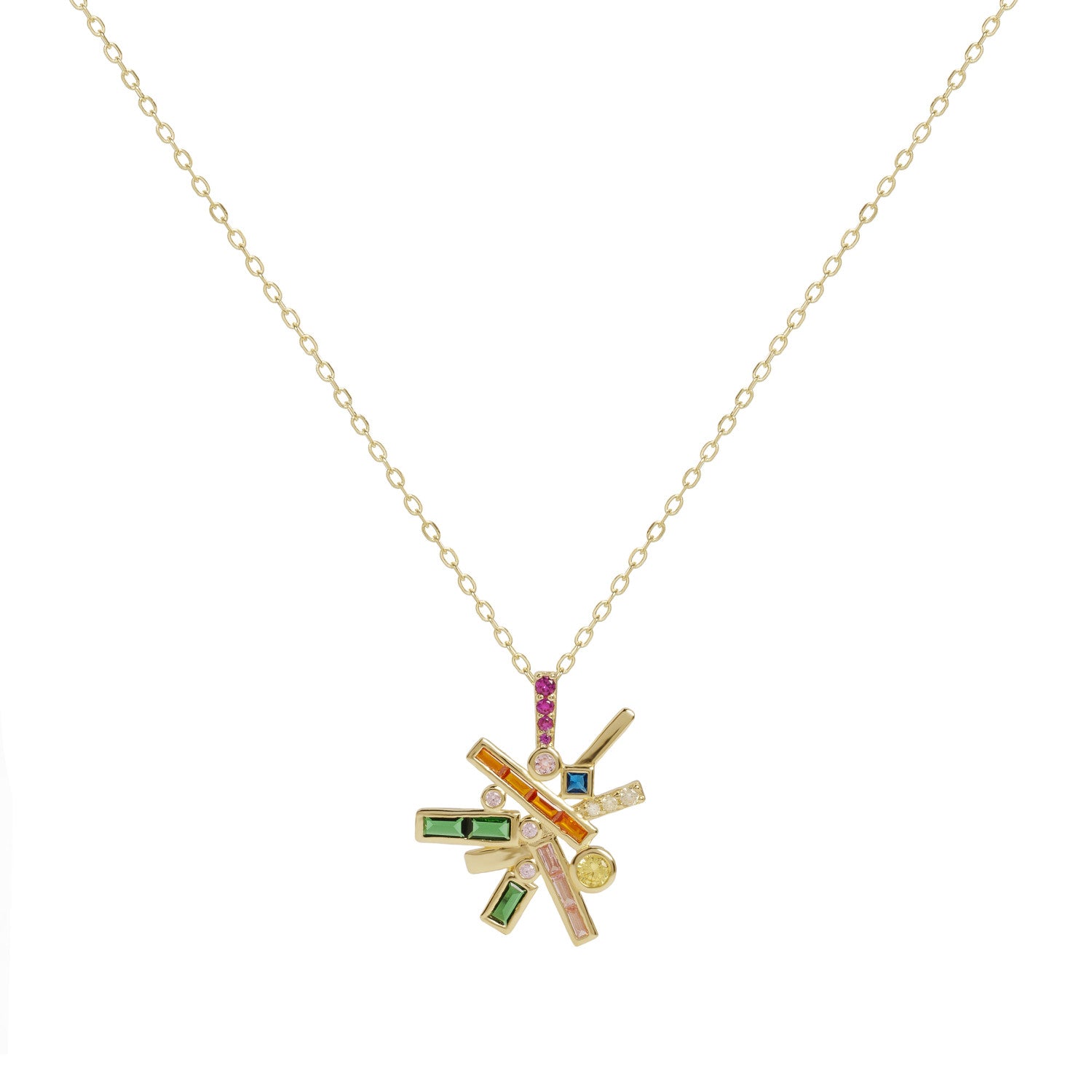 Collar de plata con colgante multicolor de circonitas geométrico