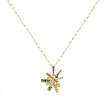Collar de plata con colgante multicolor de circonitas geométrico