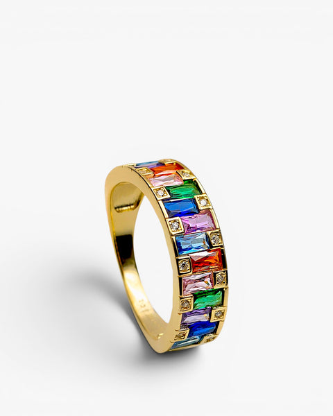 Multicolor silver ring with zirconia colorful band