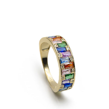Anillo de plata multicolor con circonitas banda de colores