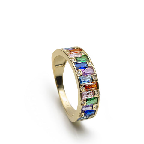 Anillo de plata multicolor con circonitas banda de colores