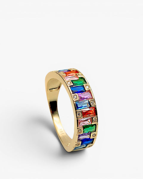 Multicolor silver ring with zirconia colorful band