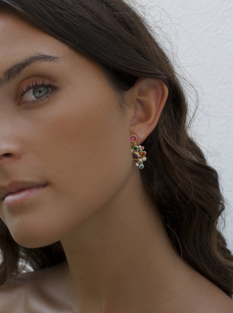 Pendientes largos de plata bañados en oro multicolor con zirconias