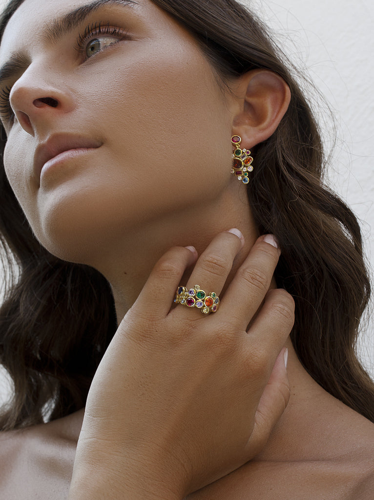 Pendientes largos de plata bañados en oro multicolor con zirconias