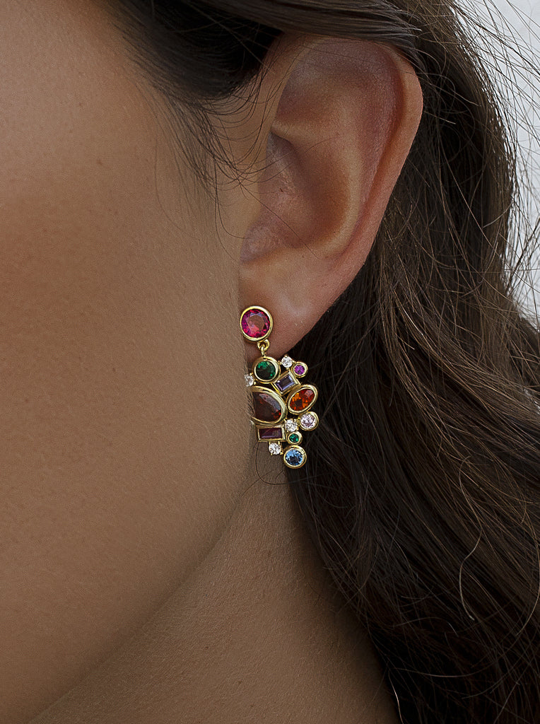 Pendientes largos de plata bañados en oro multicolor con zirconias