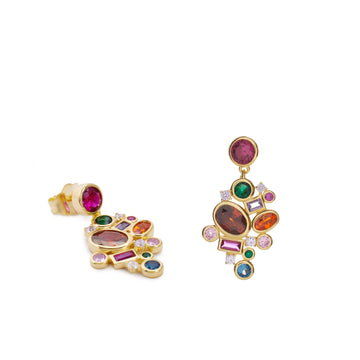 Pendientes largos de plata bañados en oro multicolor con zirconias