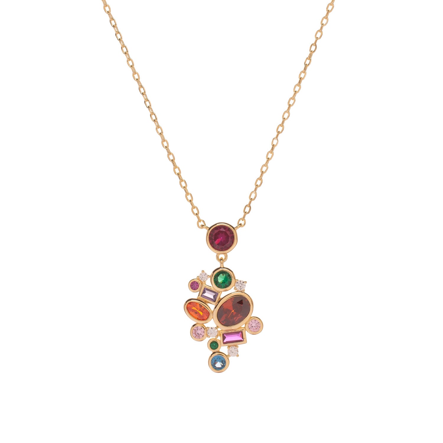 Collar de plata de ley 925 bañado en oro con colgante multicolor y zirconias