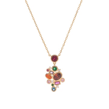 Collar de plata de ley 925 bañado en oro con colgante multicolor y zirconias