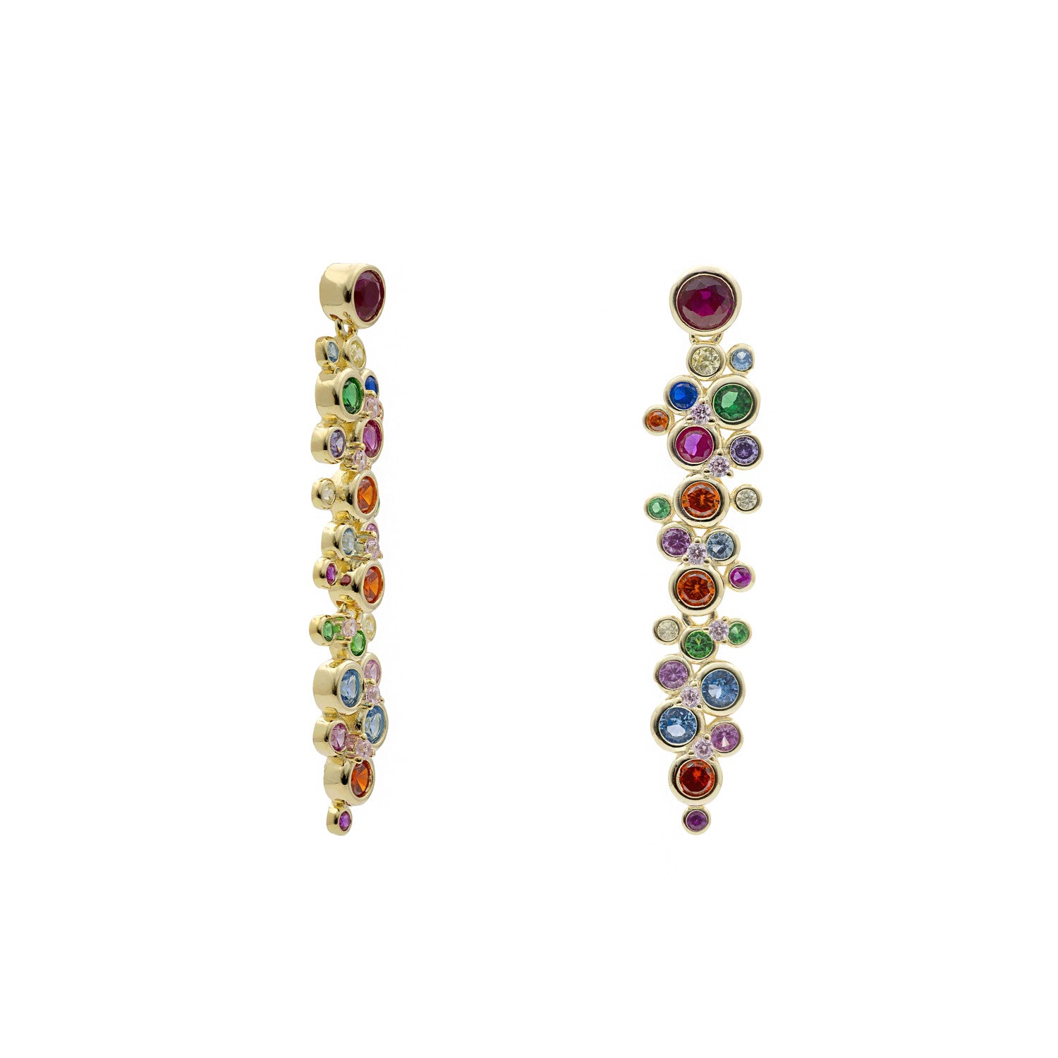 Pendientes largos multicolor de plata con baño de oro