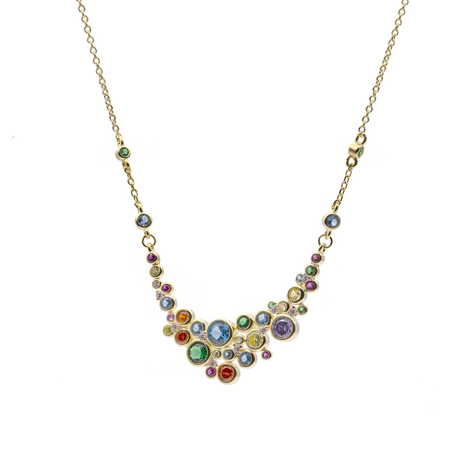 Collar multicolor de plata con baño de oro y piedras de colores