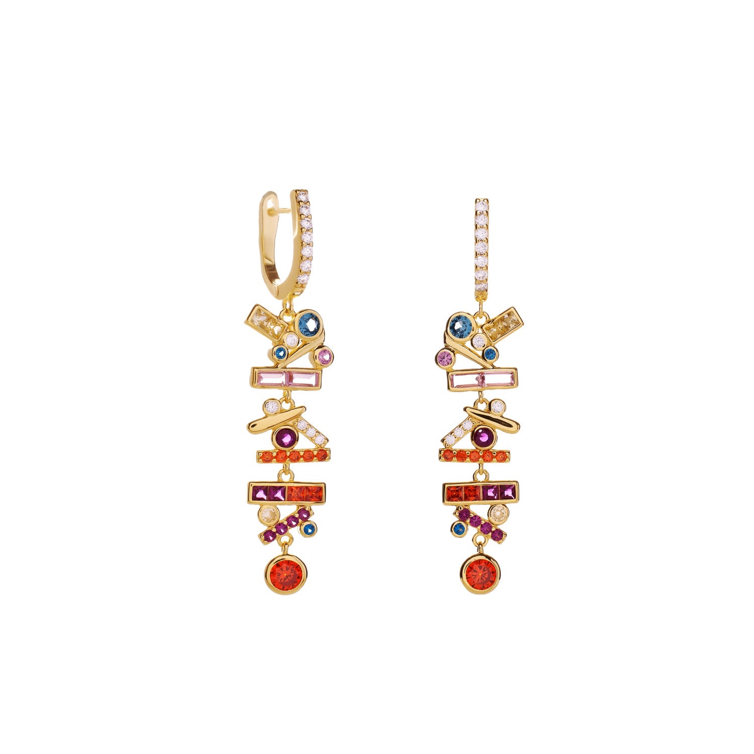 Pendientes largos de plata 925 bañada en oro con circonitas multicolor