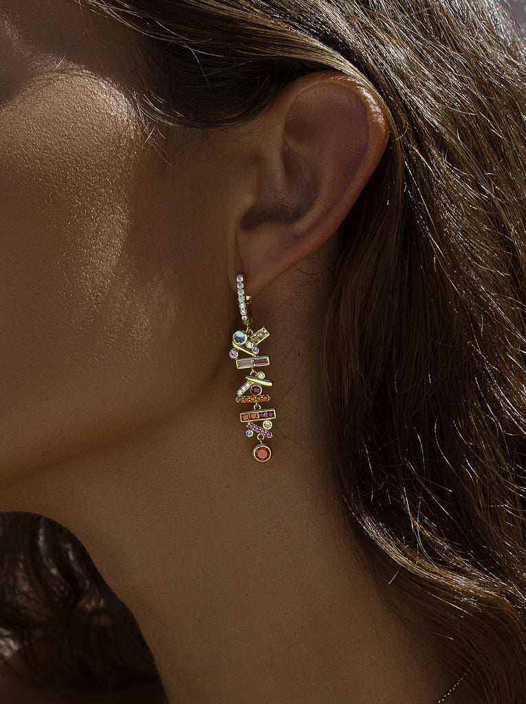 Pendientes largos de plata 925 bañada en oro con circonitas multicolor