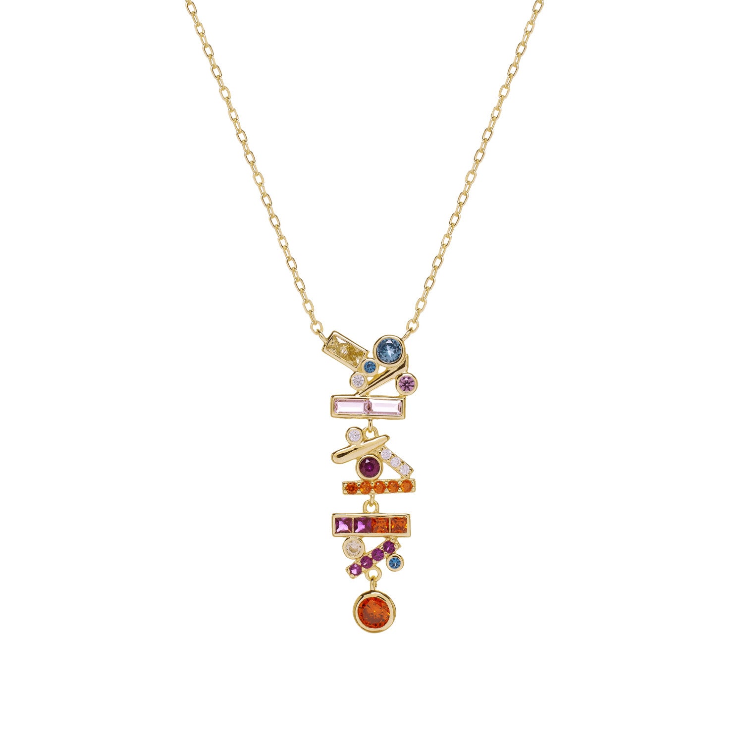 Collar de plata 925 bañada en oro con colgante multicolor de circonitas
