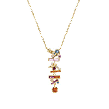 Collar de plata 925 bañada en oro con colgante multicolor de circonitas