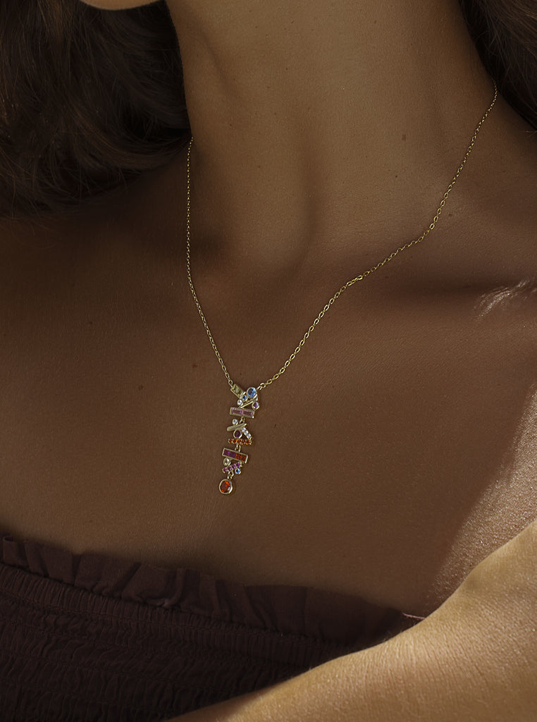 Collar de plata 925 bañada en oro con colgante multicolor de circonitas