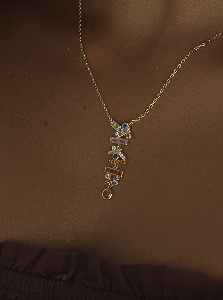 Collar de plata 925 bañada en oro con colgante multicolor de circonitas