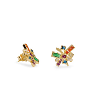 Pendientes pequeños de plata 925 bañada en oro con circonitas multicolor
