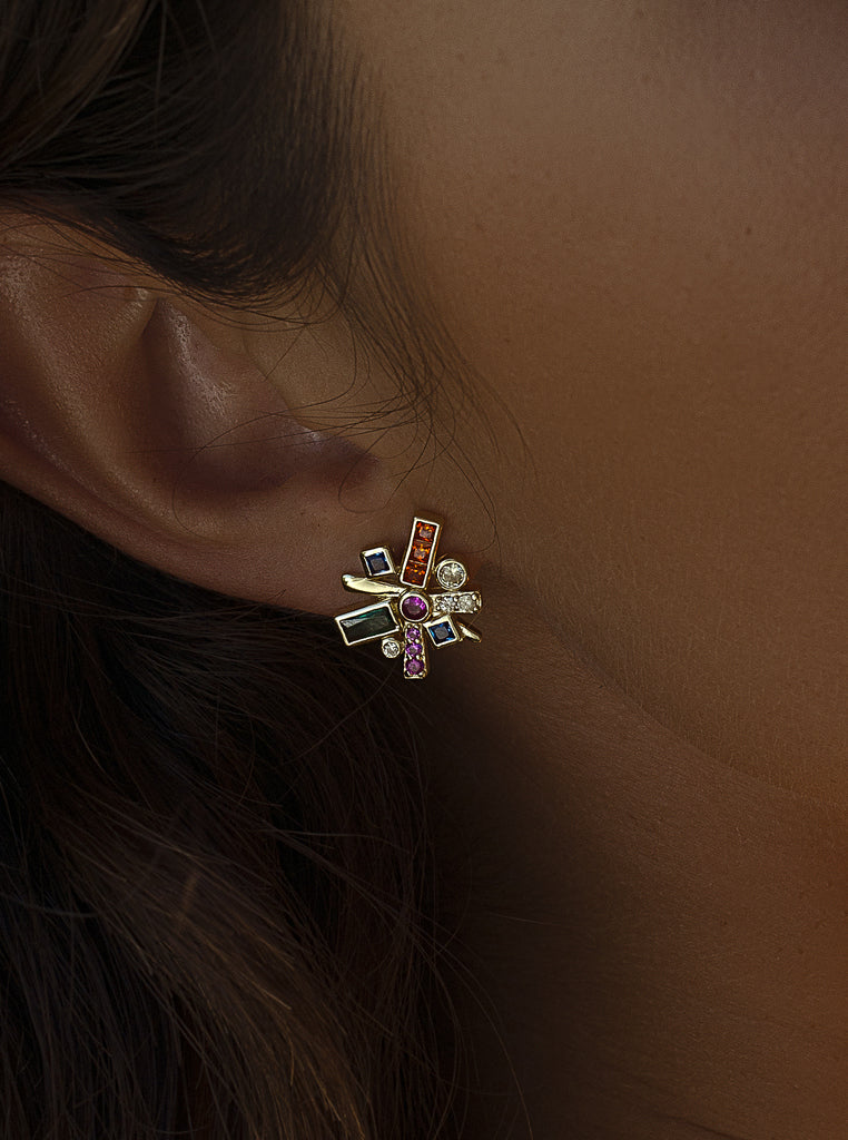 Pendientes pequeños de plata 925 bañada en oro con circonitas multicolor