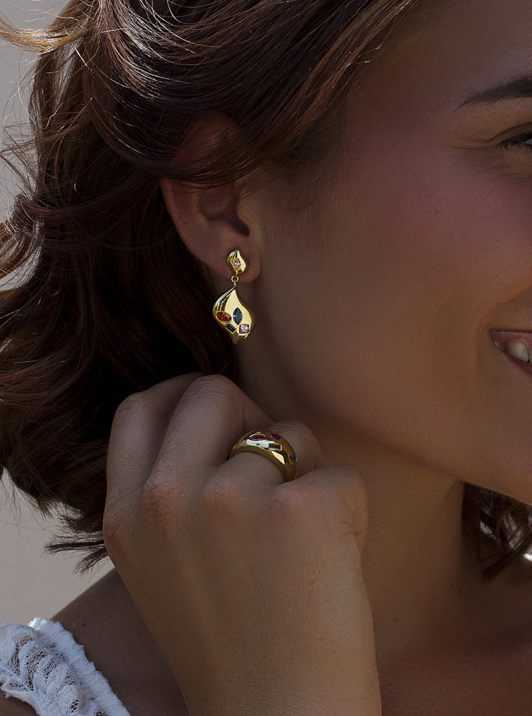 Pendientes de plata 925 bañados en oro con circonitas multicolor