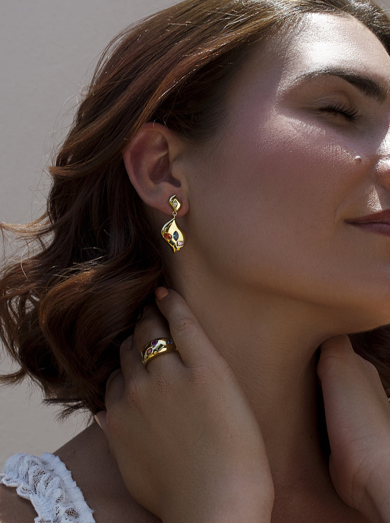 Pendientes de plata 925 bañados en oro con circonitas multicolor