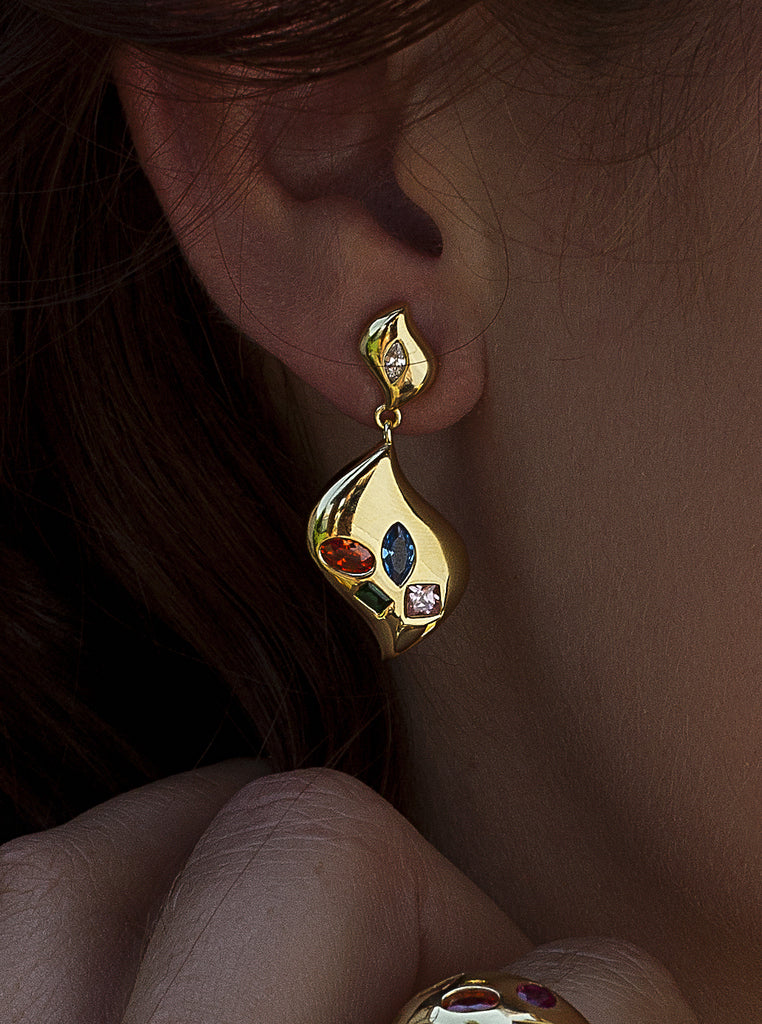 Pendientes de plata 925 bañados en oro con circonitas multicolor
