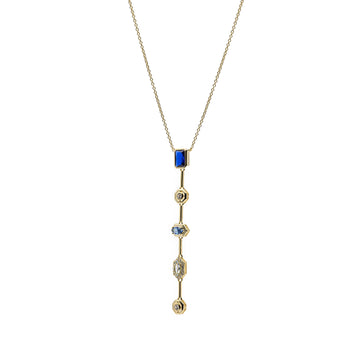 Collar colgante lineal de plata bañada en oro con piedra azul
