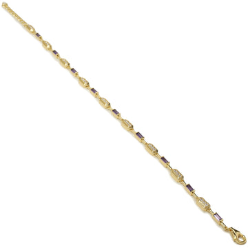 Pulsera dorada de plata art déco de eslabones con circonitas blancas y lila baguette