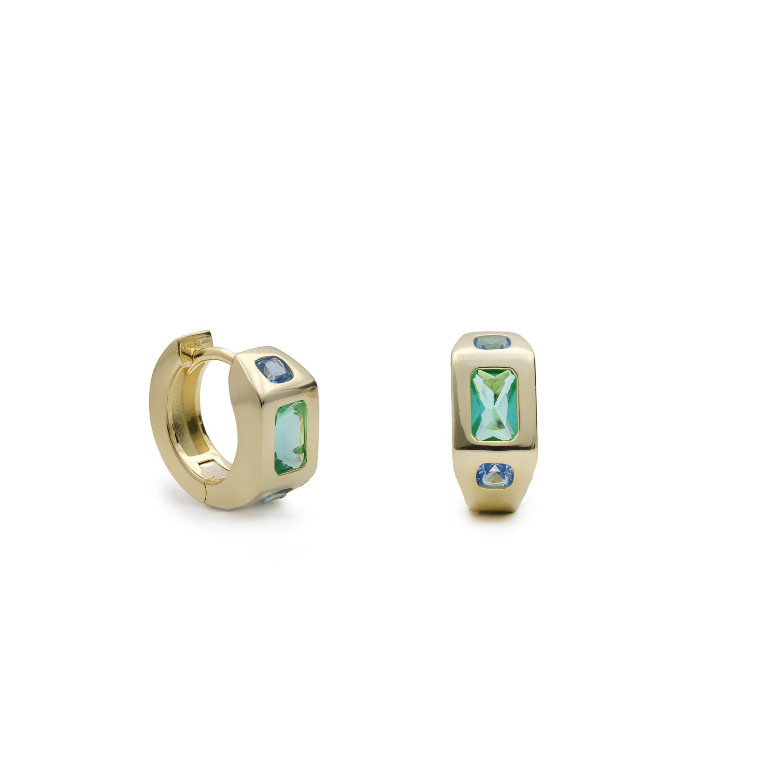 Pendientes largos de plata dorados aurora lila con circonitas y talla baguette