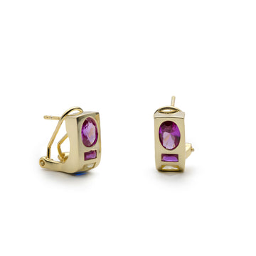 Pendientes huggie prisma rosa multicolor de plata bañada en oro