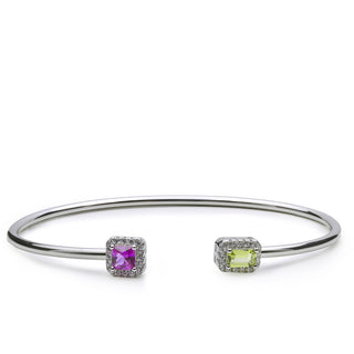 Pulsera rígida de plata con circonitas fucsia y verde