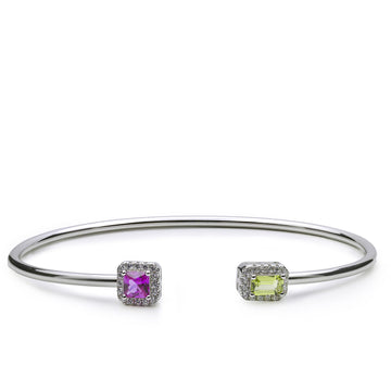 Pulsera rígida de plata con circonitas fucsia y verde