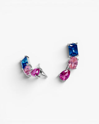 Pendientes trepadores plata tono azul zafiro y rosa