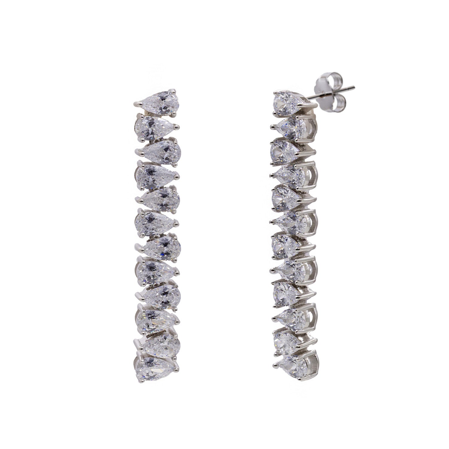 Pendientes largos de plata con circonitas talla pera