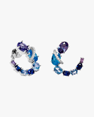 Pendientes media luna multicolor de plata en tonos azules