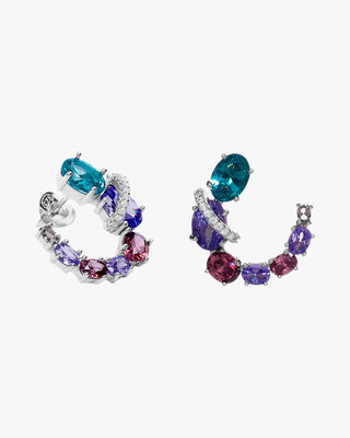 Pendientes media luna de plata multicolor en lila y turquesa