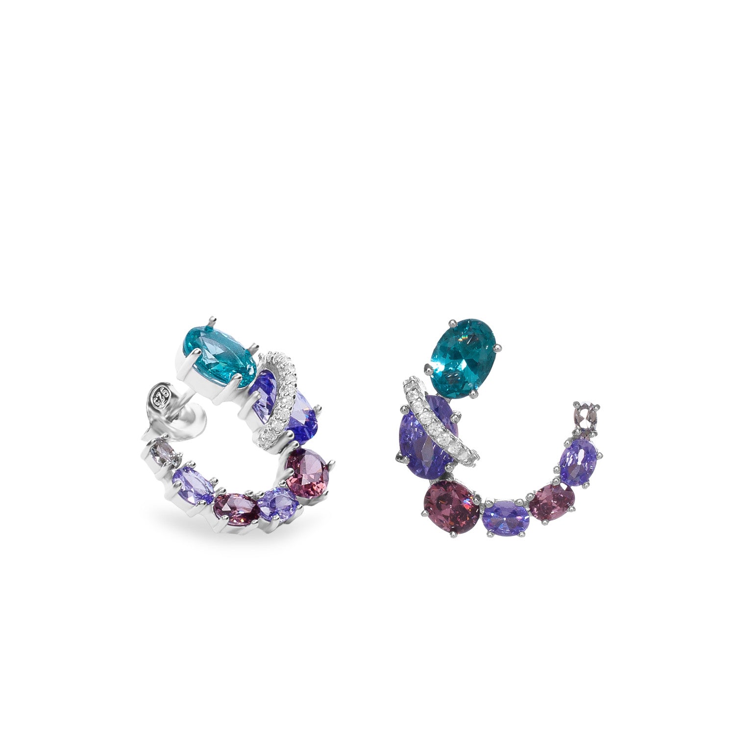 Pendientes media luna de plata multicolor en lila y turquesa