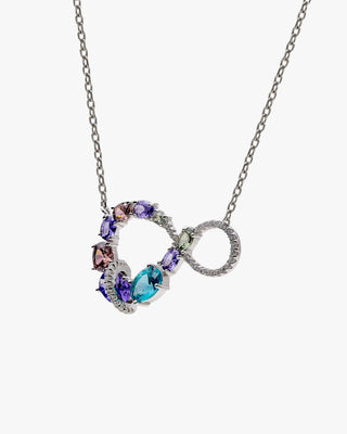 Collar de plata con colgante multicolor lila turquesa y rosa